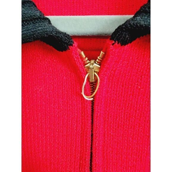 St. John Marie Gray L Red Knit Zip Up Cardigan Red Black Blazer Jacket *2 Holes* - Picture 3 of 10